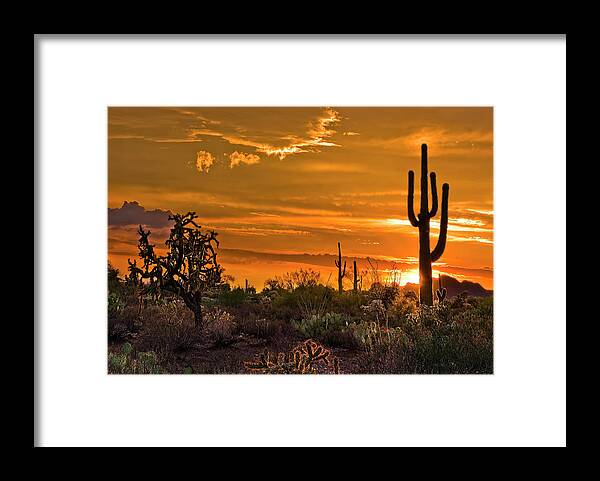 Desert Framed Print featuring the photograph Peralta Arizona Sunset by Dave Dilli