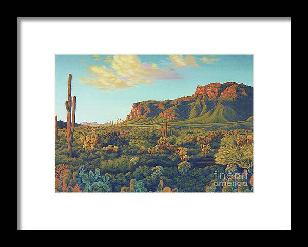 Landscape Framed Print featuring the painting Peralta's Gold by Cheryl Fecht