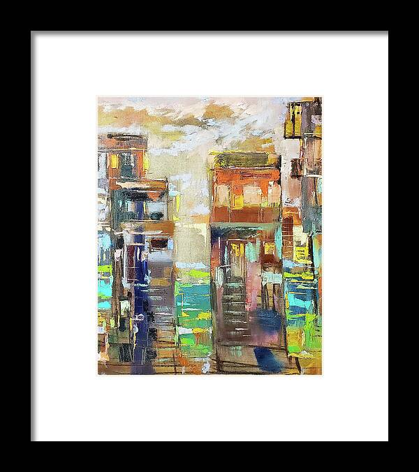 Abstract Framed Print featuring the painting Perched by Linette Childs