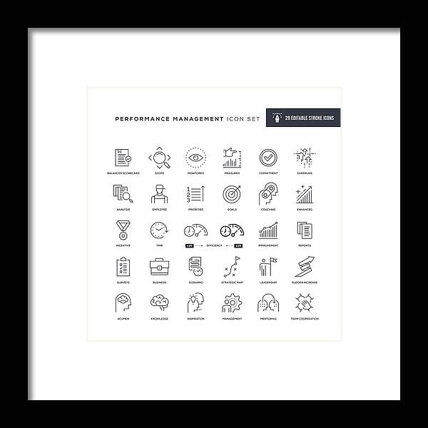 Expertise Framed Print featuring the drawing Performance Management Editable Stroke Line Icons by Enis Aksoy