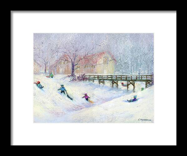 Sledding Framed Print featuring the painting Perkins Park Memories by Rebecca Matthews