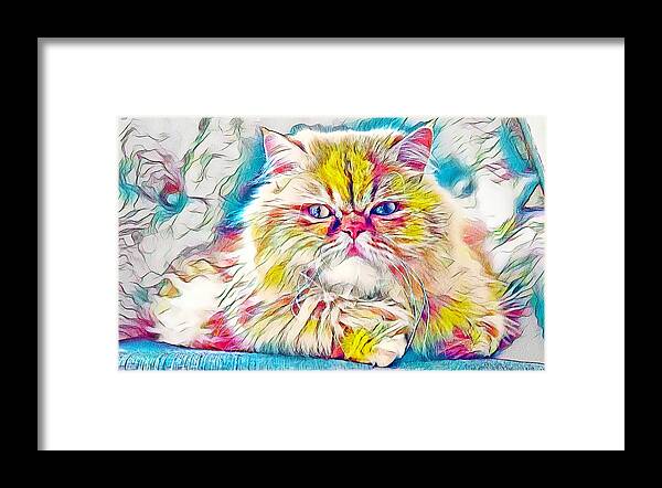 Persian Cat Framed Print featuring the digital art Persian cat looking at you - warm pastel colors by Nicko Prints