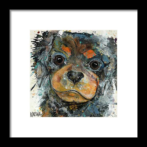 Black Dog Framed Print featuring the painting Persistence by Kasha Ritter