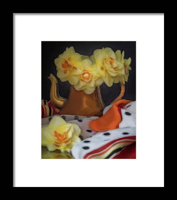 Yellow Daffodils Framed Print featuring the photograph Petals and Lace by Sylvia Goldkranz