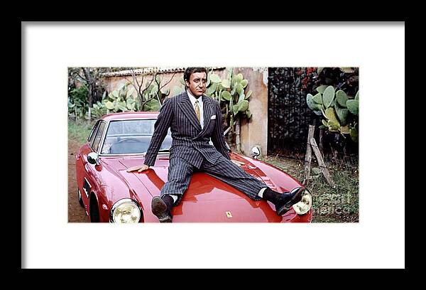 Peter Sellers Framed Print featuring the photograph Peter Sellers and Ferrari 1960s by Retrographs