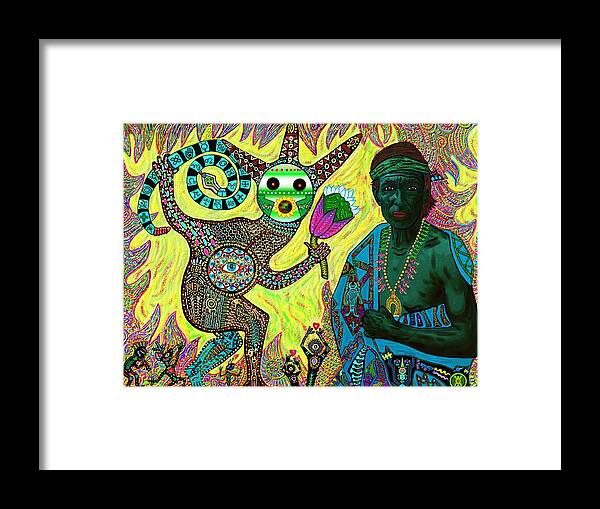 Peyote Framed Print featuring the mixed media Peyote Healing by Myztico Campo