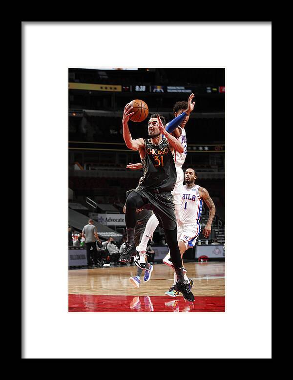 Tomas Satoransky Framed Print featuring the photograph Philadelphia 76ers v Chicago Bulls by Jeff Haynes