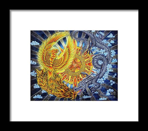 Chinese Dragon Framed Print featuring the pastel Phoenix and Dragon by Rebecca Wang