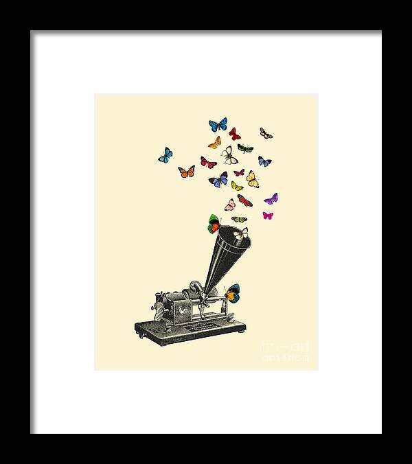 Phonograph Framed Print featuring the digital art Phonograph With Butterflies by Madame Memento