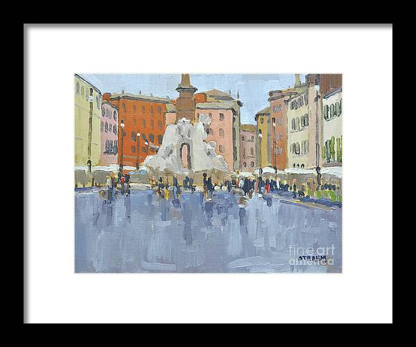 Piazza Framed Print featuring the painting Piazza Navona - Rome, Italy by Paul Strahm
