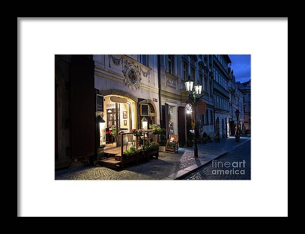 Architecture Framed Print featuring the photograph Picturesque Restaurant In The Streets Of Prague In The Czech Republic by Andreas Berthold