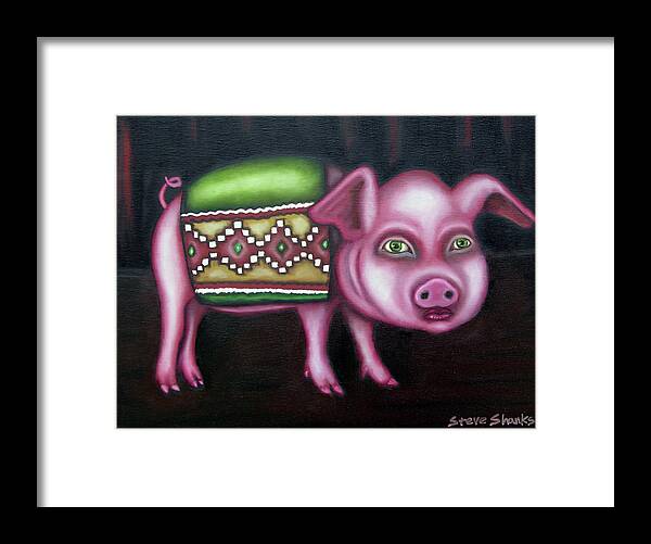 Pig Framed Print featuring the painting Pig in a Blanket by Steve Shanks