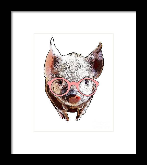 Pig Framed Print featuring the digital art Pig with pink glasses by Madame Memento
