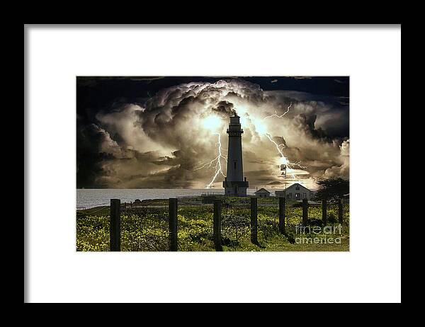 Pigeon Point Lighthouse Framed Print featuring the photograph Pigeon Point Lighthouse Calif Lightning Wow by Chuck Kuhn