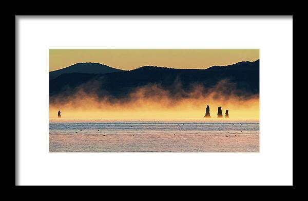 Mono Lake Framed Print featuring the photograph Pillars in the Mist by Ryan Huebel