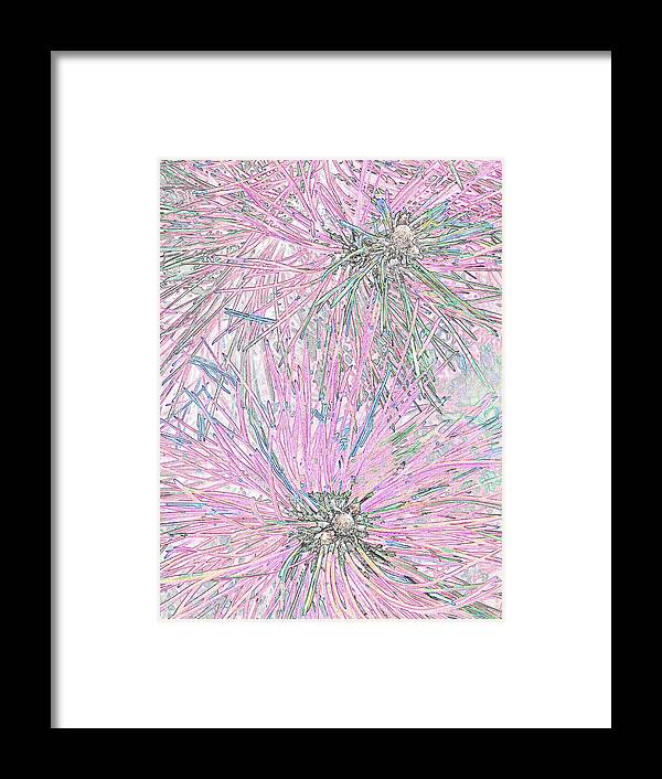 Pink Framed Print featuring the mixed media Pine tree abstract in pink by Francine Rondeau