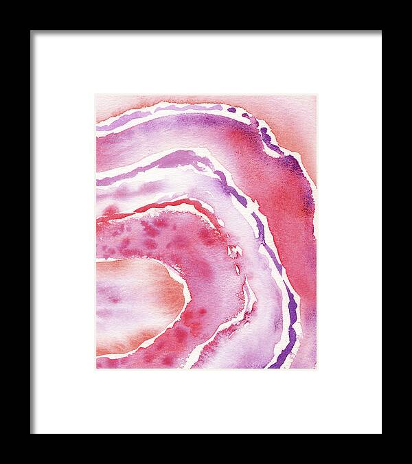 Pink Framed Print featuring the painting Pink Agate Abstract Watercolor Stone Painting  by Irina Sztukowski