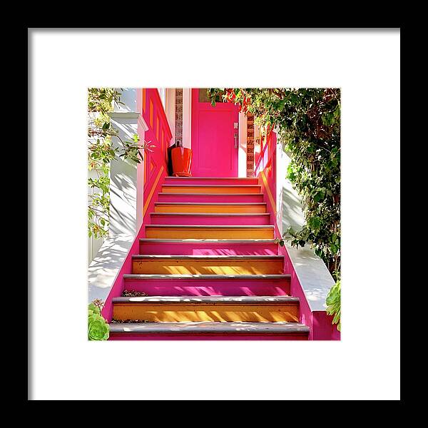  Framed Print featuring the photograph Pink And Orange Stairs square by Julie Gebhardt