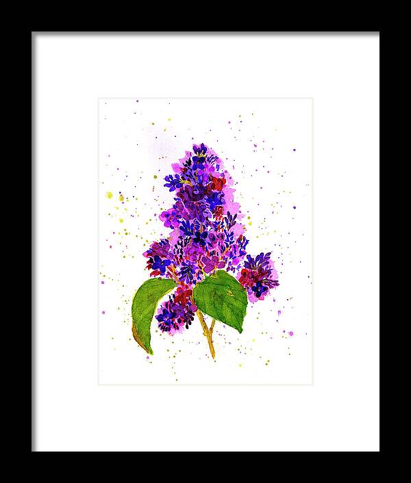 Lilac Blooms Framed Print featuring the painting Pink and Purple Lilac Branch in Bloom by Deborah League
