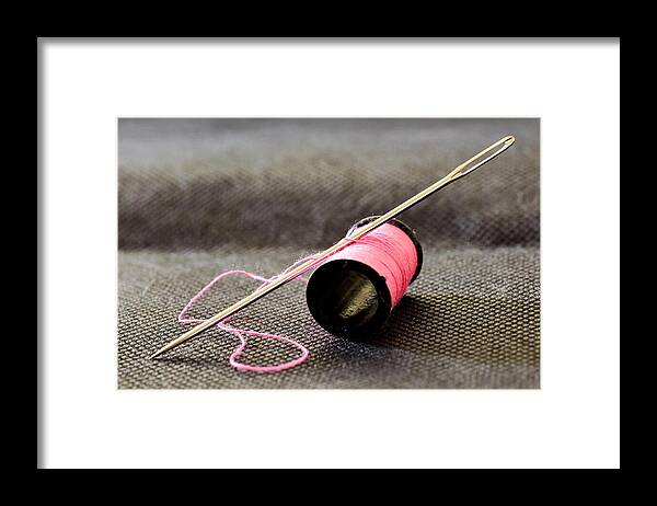 Needle Framed Print featuring the photograph Pink Cotton Thread by Neil R Finlay
