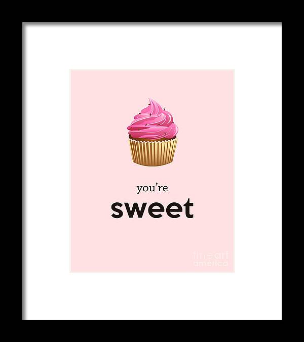 Text Framed Print featuring the digital art Pink Cupcake Decor by Madame Memento