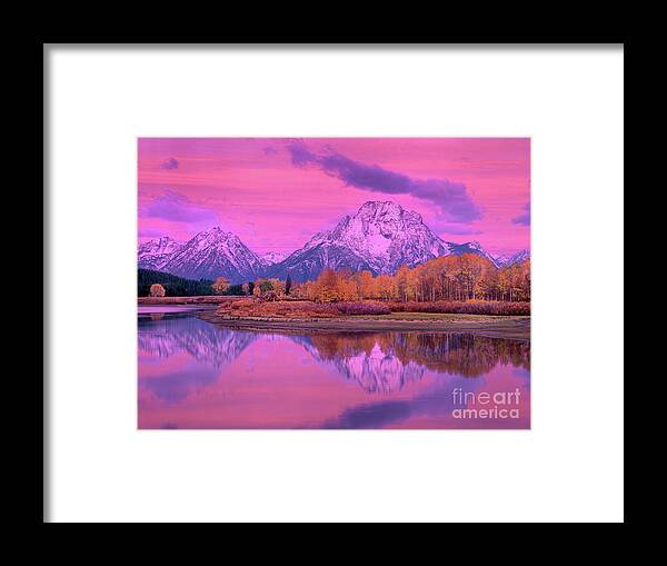 Dave Welling Framed Print featuring the photograph Pink Dawn Oxbow Bend In Fall Grand Tetons National Park by Dave Welling