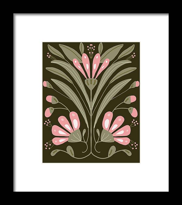 Pink Floral Tile Framed Print featuring the drawing Pink Floral Tile by Nancy Merkle