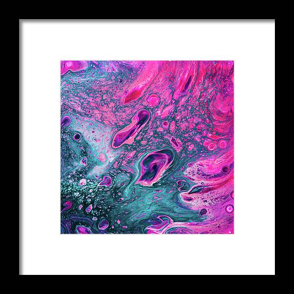 Acrylic Pouring Framed Print featuring the painting Pink Islands Acrylic Pouring Abstract Fluid Painting by Matthias Hauser