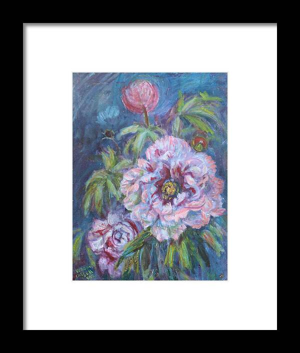 Garden Flowers Framed Print featuring the painting Pink Peonies by Veronica Cassell vaz