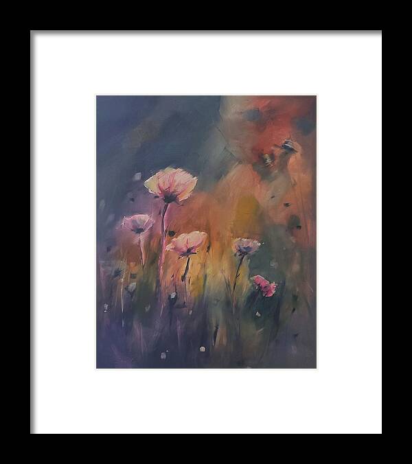 Landscape Framed Print featuring the painting Pink Poppies by Sheila Romard