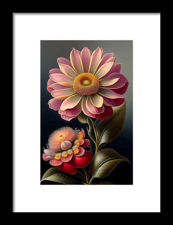 Illustration Framed Print featuring the digital art Pink Sunflower by Lori Hutchison