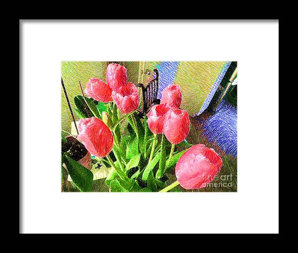 Tulips Framed Print featuring the photograph Pink Tulips Impressionist by Katherine Erickson