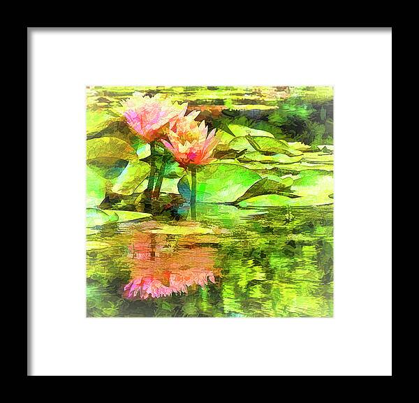 Lily Framed Print featuring the photograph Pink Water Lilies Faux Paint by Bill Barber
