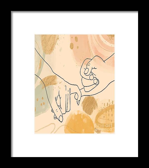 Pinky Promise Print Framed Print featuring the digital art Pinky promise, pinky swear printable, line art pinky swear print, single line art hands poster by Mounir Khalfouf