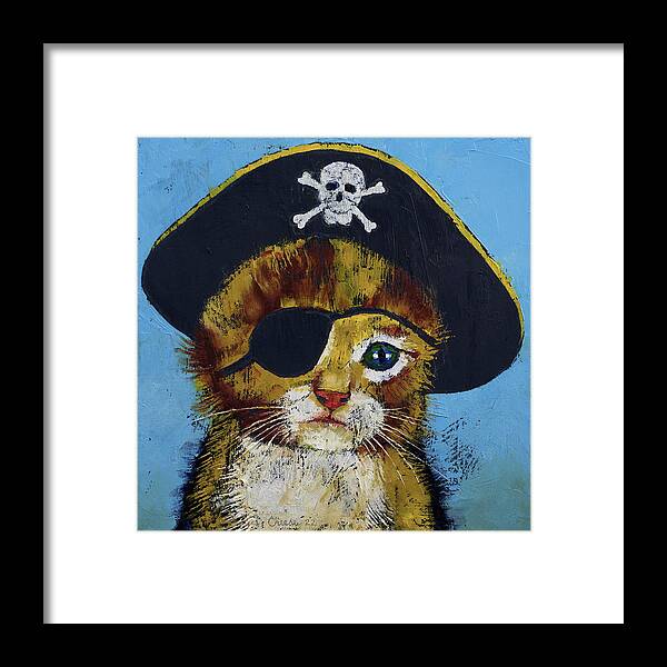 Cat Framed Print featuring the painting Pirate Kitten by Michael Creese