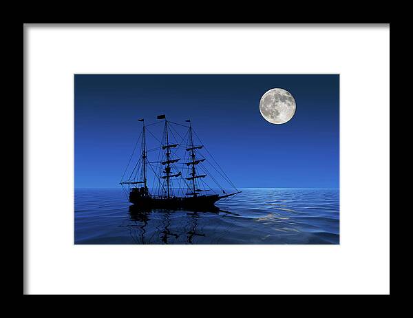 Ship Framed Print featuring the photograph Pirate Ship In The Moonlight by Shane Bechler