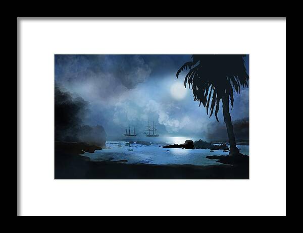 Pirate Framed Print featuring the painting Pirate ships off the coast of Port Royale by Patricia Piotrak