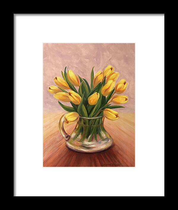 Flowers Framed Print featuring the painting Pitcher of Tulips by Sherrell Rodgers