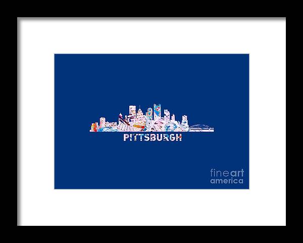 Pittsburgh Framed Print featuring the digital art Pittsburgh Skyline on Blue by Elisabeth Lucas