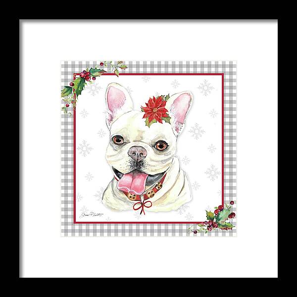 Dog Framed Print featuring the painting Plaid Christmas with Dog G by Jean Plout