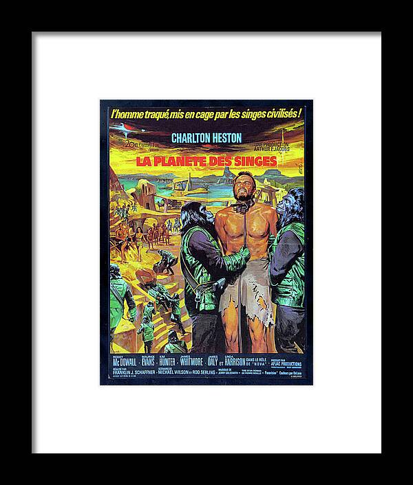 Jean Framed Print featuring the mixed media ''Planet of the Apes'' 1968 - art by Jean Mascii by Movie World Posters