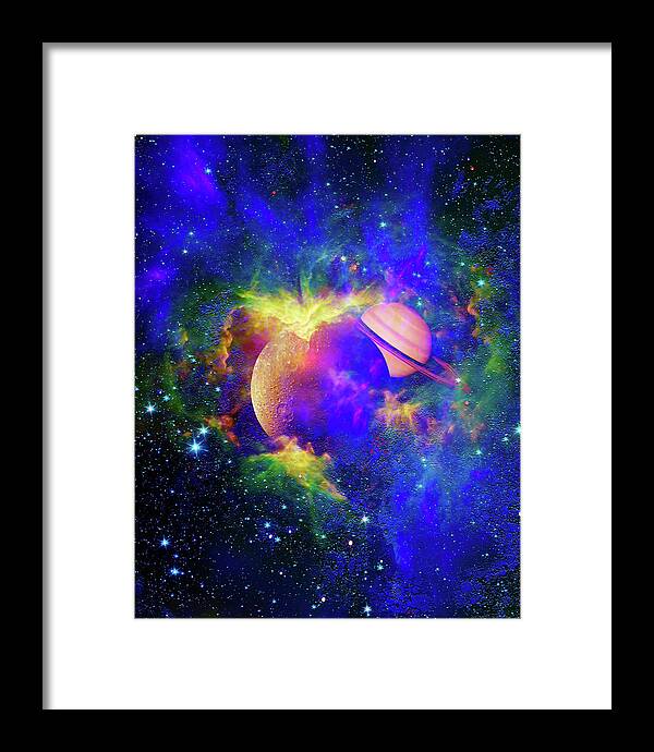 Outer Space Framed Print featuring the digital art Planets Obscured in a Nebula Cloud by Don White Artdreamer