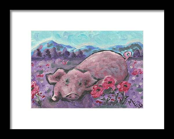 Pig Painting Framed Print featuring the painting Playful Pig by Monica Resinger