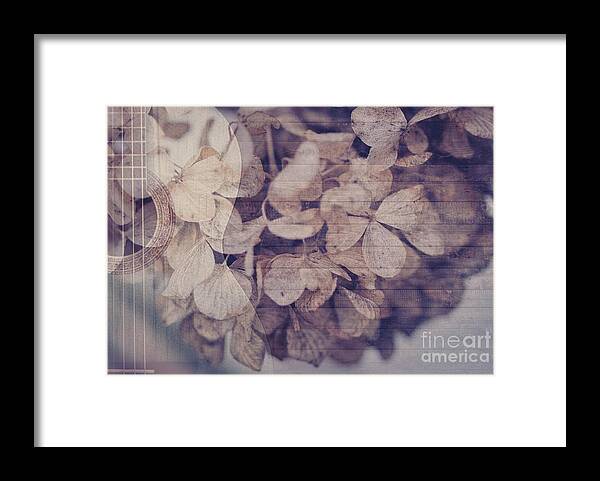 Hydrangeas Framed Print featuring the mixed media Playing Last Year's Music by Sherry Hallemeier