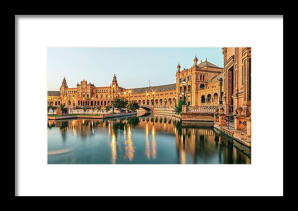 Spain Framed Print featuring the photograph Plaza De Espana At Dusk by Manjik Pictures