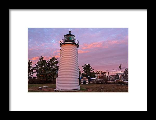 Newbury Framed Print featuring the photograph Plum Island Light at Sunrise Newbury Massachusetts by Toby McGuire