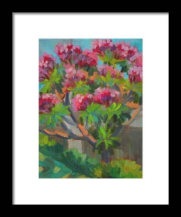Landscape Framed Print featuring the painting Plumeria Tree in Bloom by Diane McClary