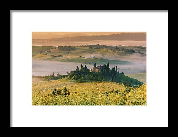 San Quirico Framed Print featuring the photograph Podere Belvedere in morning light, near between Pienza and San Q by Henk Meijer Photography