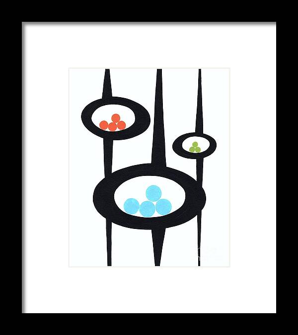 Mid Century Modern Framed Print featuring the painting Pods of Circles by Donna Mibus