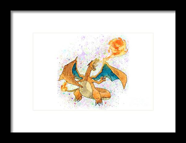 Pokemon Framed Print featuring the digital art Pokemon Charizard Abstract Paint Sketch by Stefano Senise